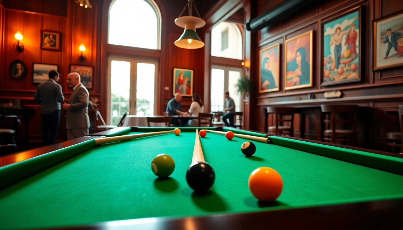 Enjoying a game of dfw billiards in a lively game room with polished tables and cues.
