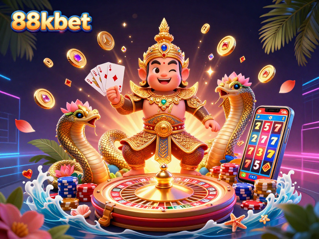 Experience thrilling wins with 88kbet in a vibrant casino scene featuring lucky symbols and captivating games.