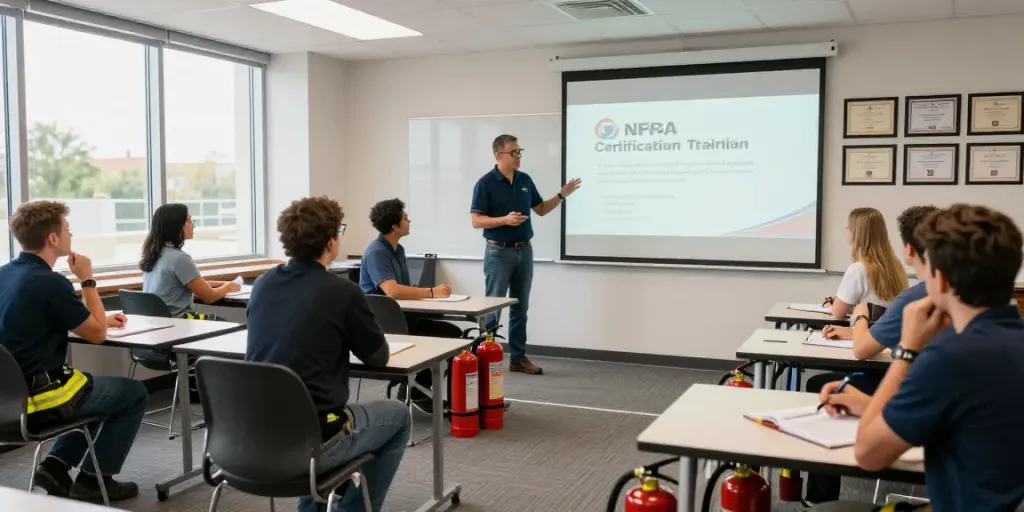 Professionals participating in NFPA Certification Training for fire safety skills enhancement.