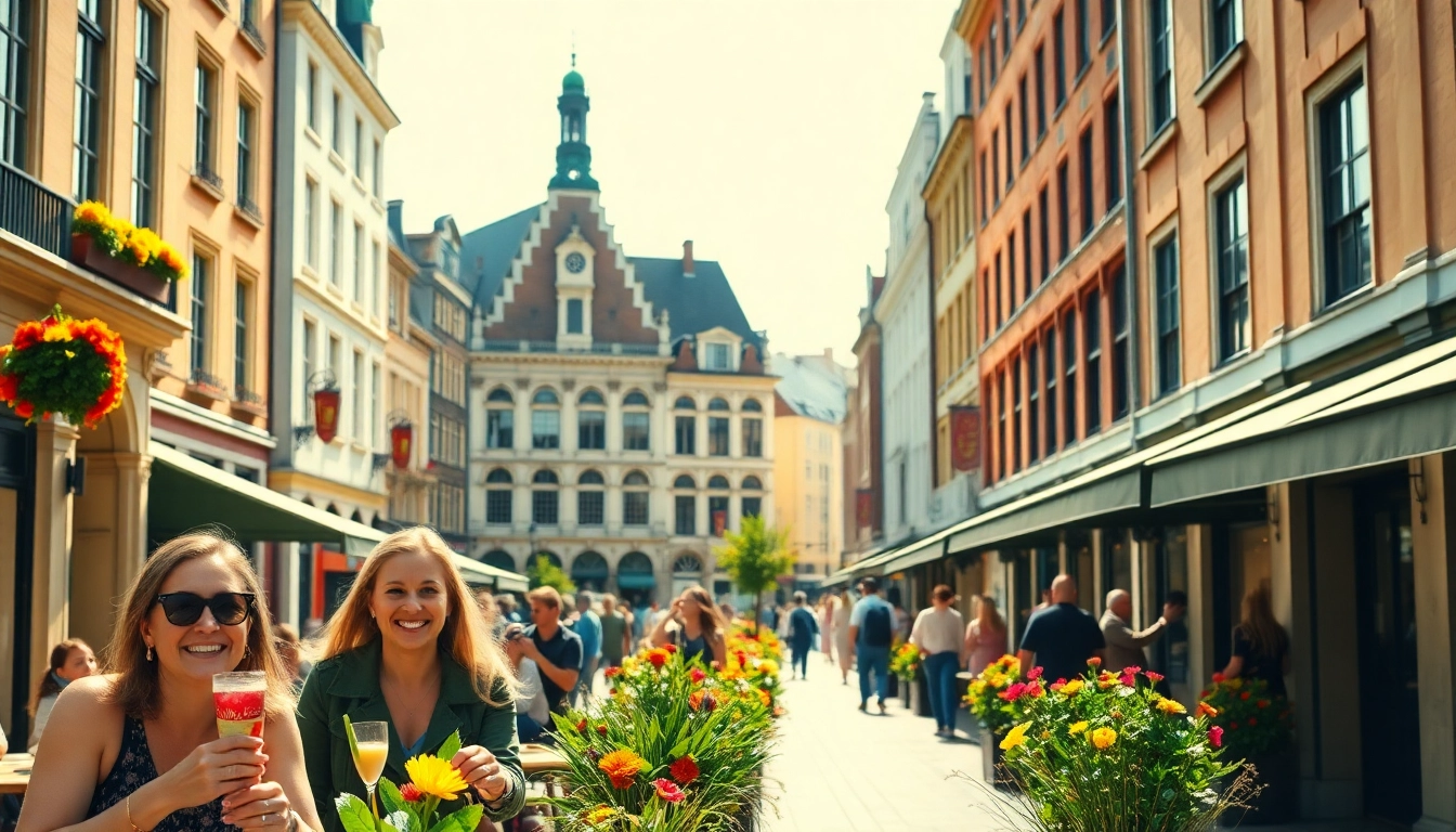 Beleefdenhaag.nl toont een levendige straat in Den Haag met iconische bezienswaardigheden.