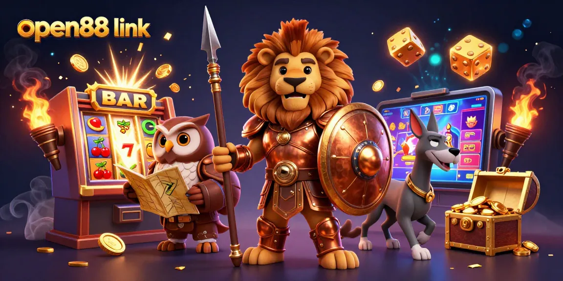 Spin the reels and unlock rewards at open88 link, showcasing a vivid 3D casino scene filled with vibrant gaming elements.