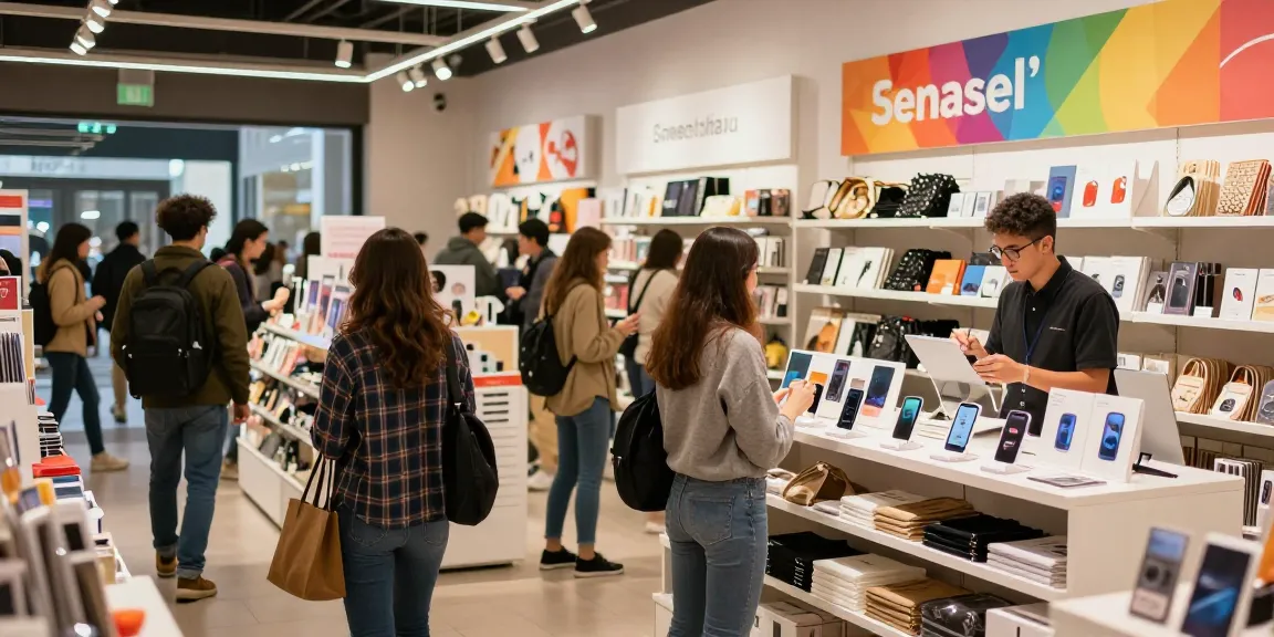 オリパおすすめの商品が並ぶ活気あるショッピングシーン、顧客が楽しんで購入中