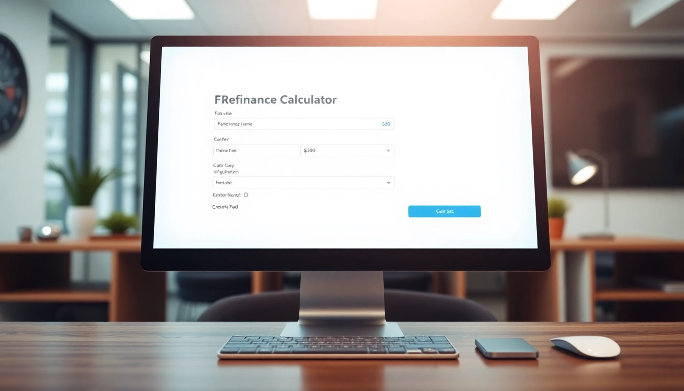 Interactive refinance home loan calculator displayed on a desktop, showcasing user-friendly design.