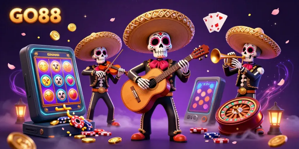 Experience the vibrant excitement of GO88 with a lively mariachi band illustrating the fun of online gaming.