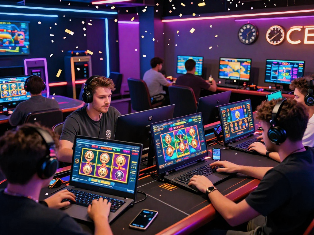 Players enjoying a crypto casino experience, celebrating wins with animated graphics.