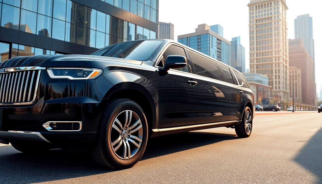 Experience the luxury of a black SUV limo service RI on city streets.