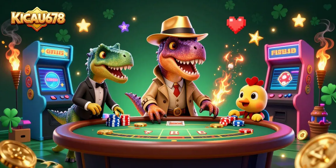 KICAU678 velociraptor card counter at blackjack table with colorful gaming elements and glowing visuals