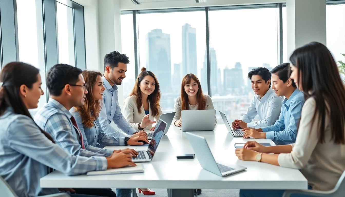 Engaged team at a digital marketing agency Melbourne developing strategies in a bright office.