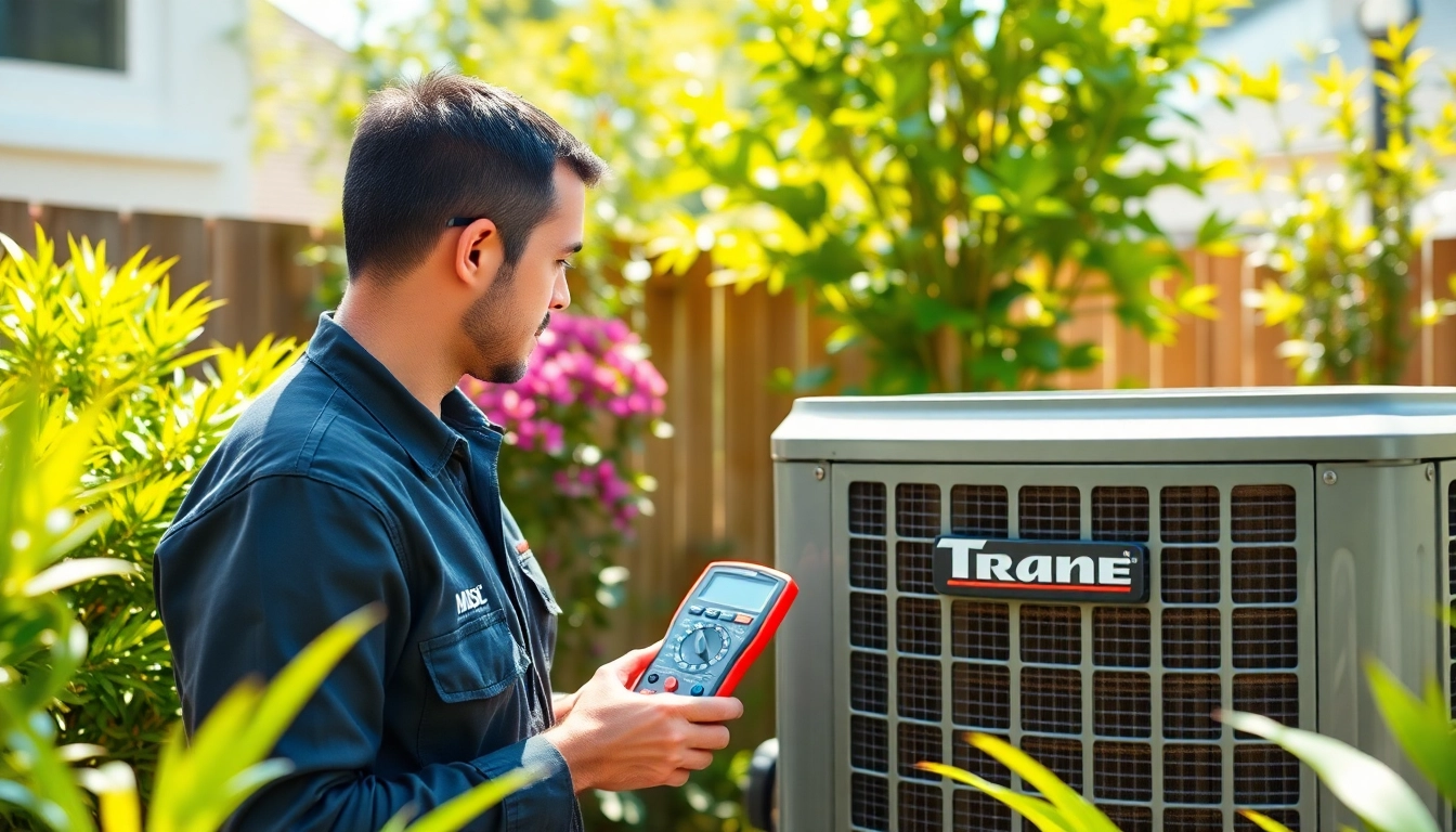 Technician assessing Trane Canada air conditioning unit with precision and expertise.