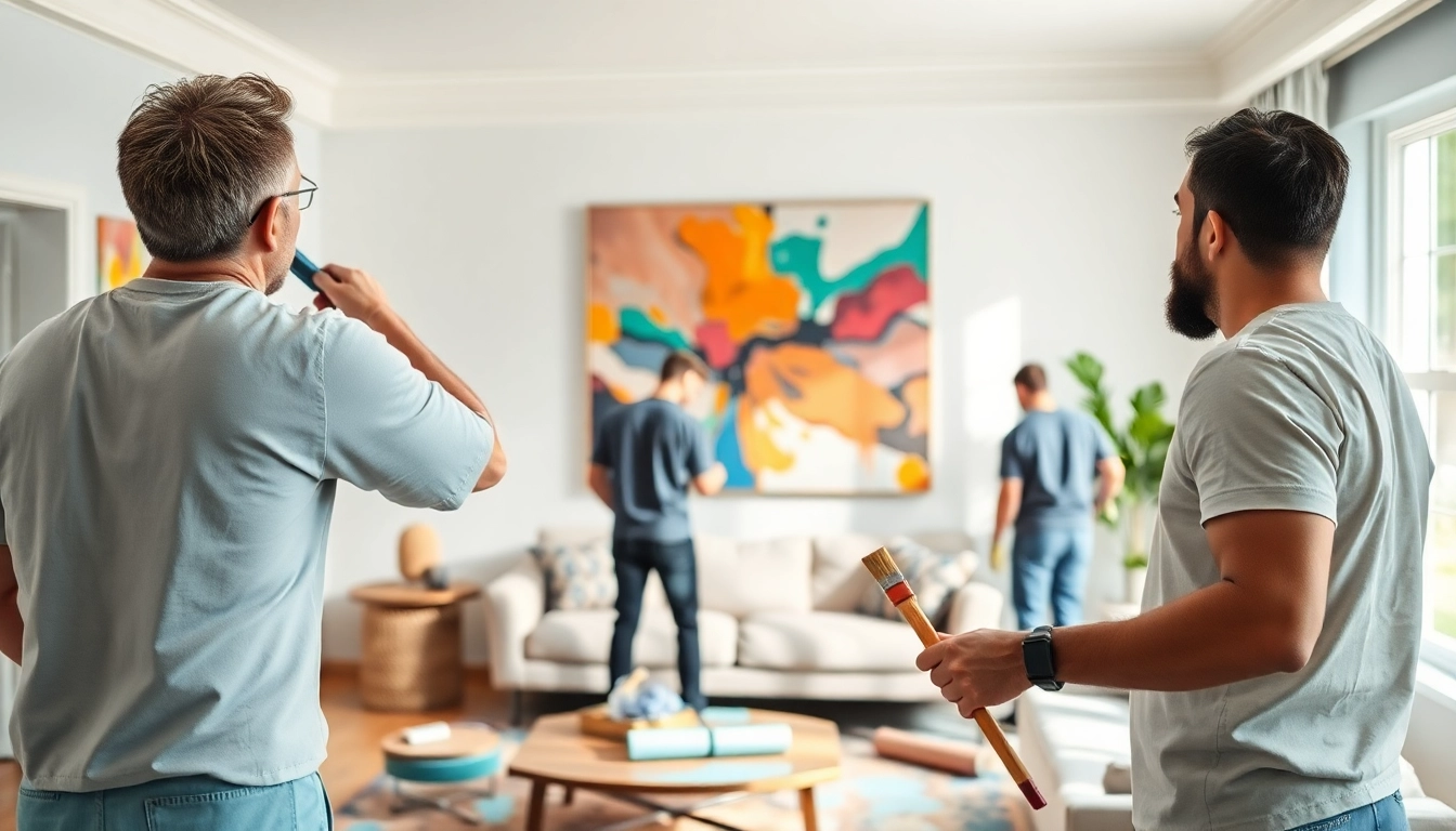Engaging interior painters Minneapolis applying a fresh coat of colorful paint in a stylish living room.