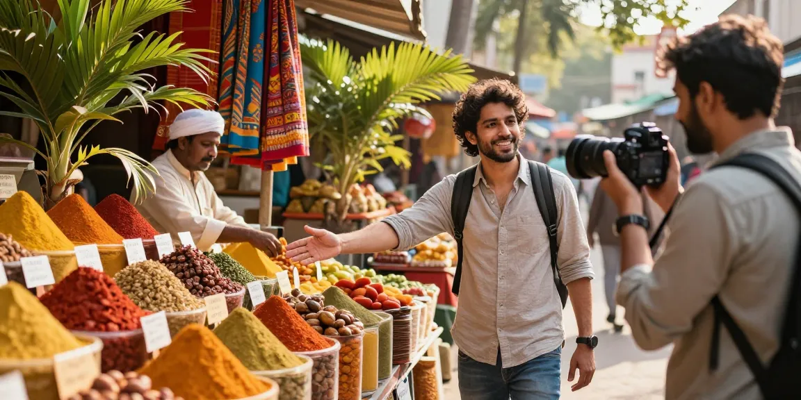 Experience luxury and custom tour packages in a vibrant Indian market with local interactions and rich cultural scenes.
