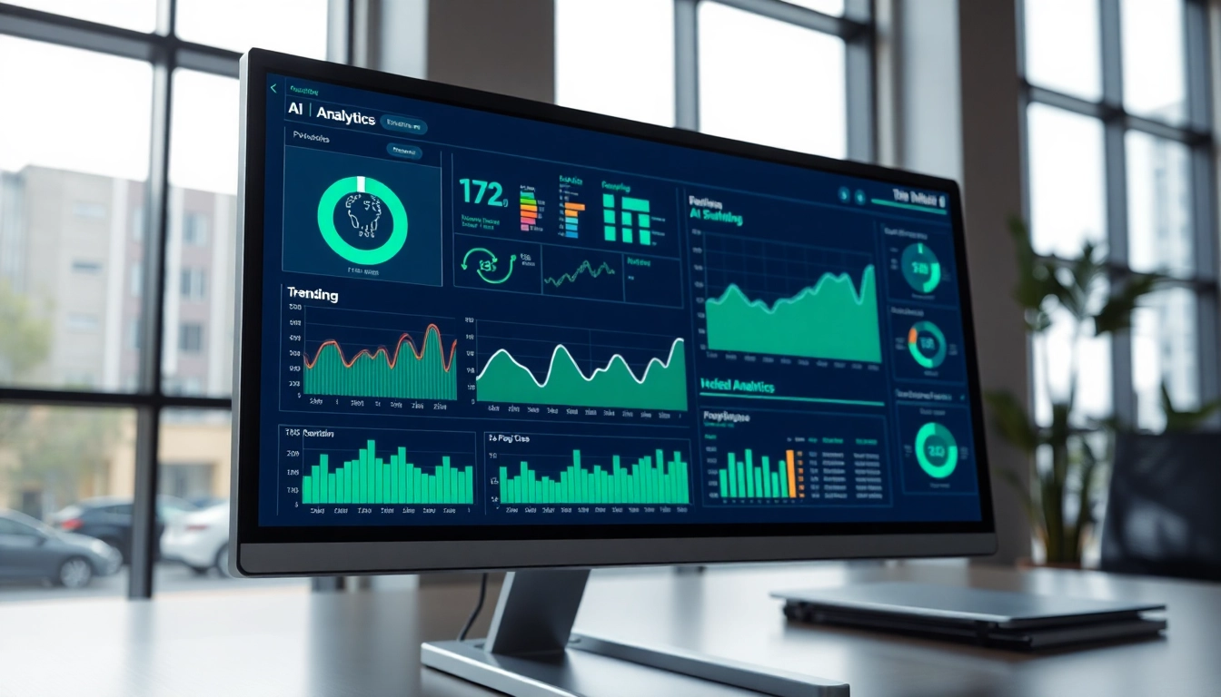 AI video analytics interface showing real-time data analysis in a modern office environment.