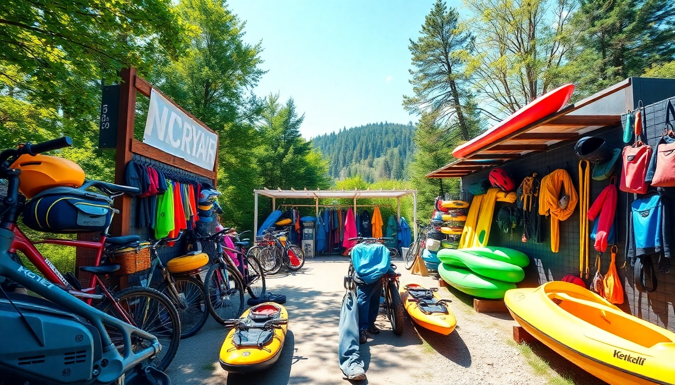 Experience whitefish equipment rental at a vibrant outdoor station showcasing various rental gear.