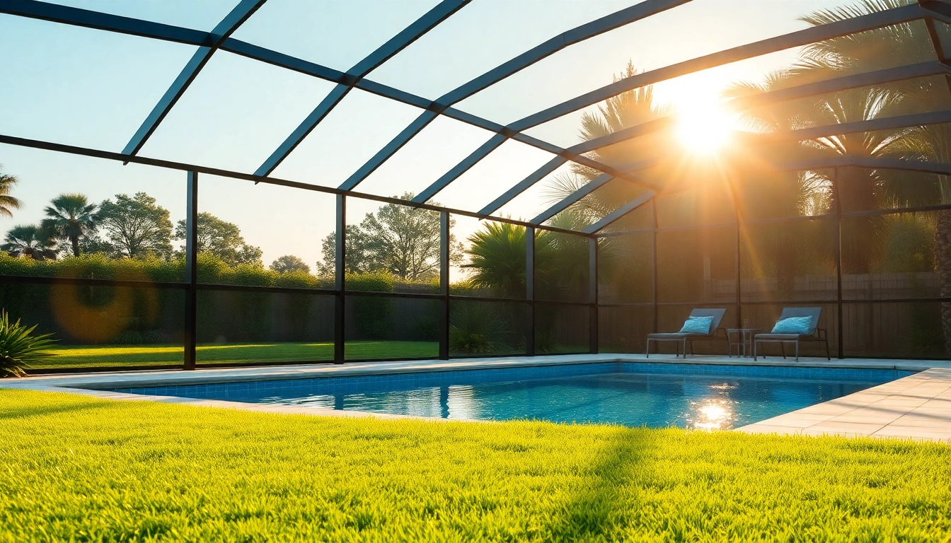 Elegant pool enclosure enhancing a serene backyard oasis with a modern design.