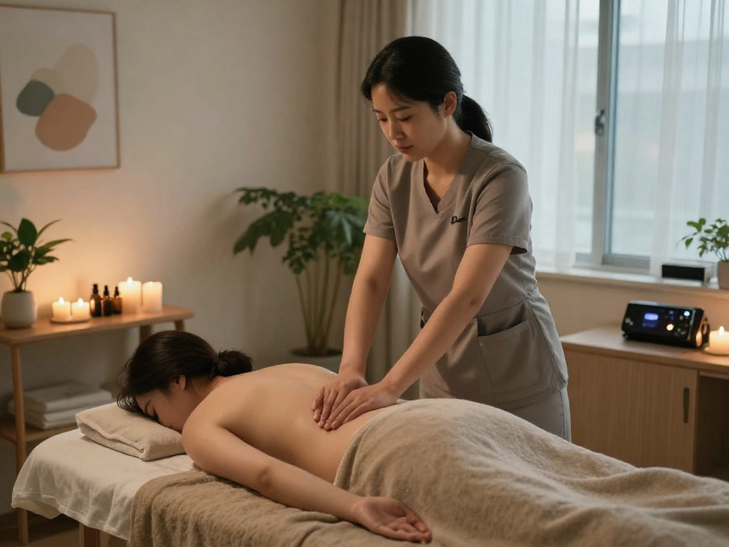 Relaxing 강동구출장마사지 scene with a professional masseuse providing soothing service in a calming environment.