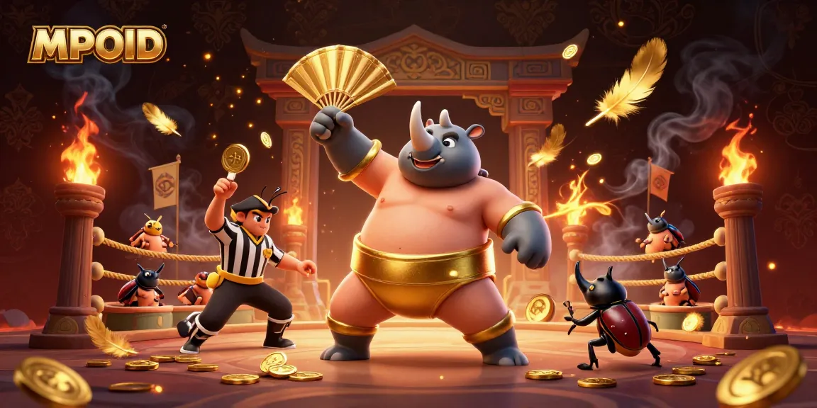 Engage with MPOID in a dynamic casino scene featuring a sumo beetle champion