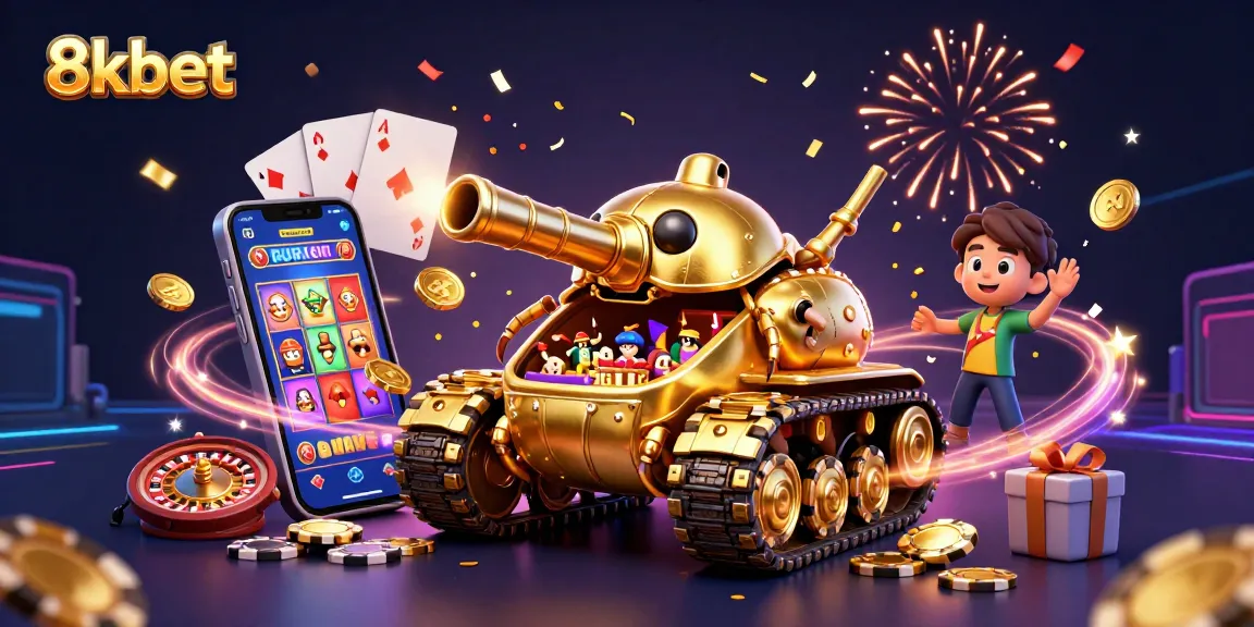 Experience exciting gaming adventures with 8kbet in a vibrant, animated casino setting.