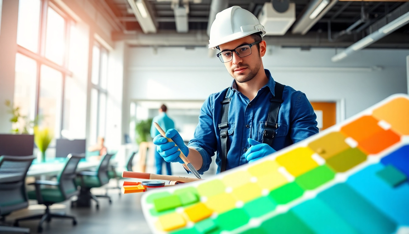 Transform your space with expert commercial paint services near me, showcasing professional painters at work.