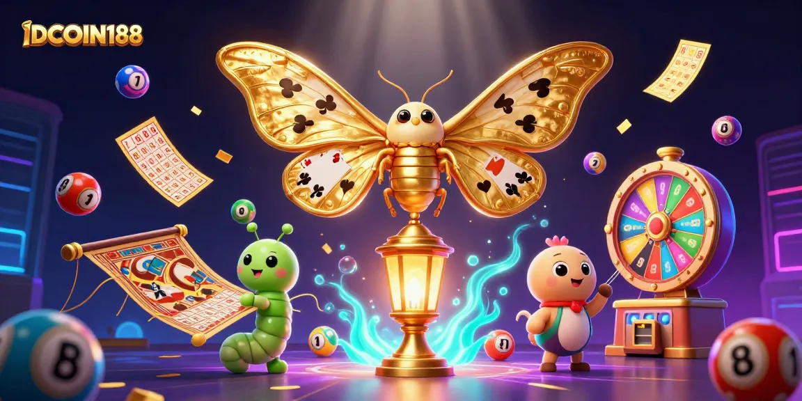 IDCOIN188 showcases vibrant lottery elements and casino imagery within a captivating digital scene.