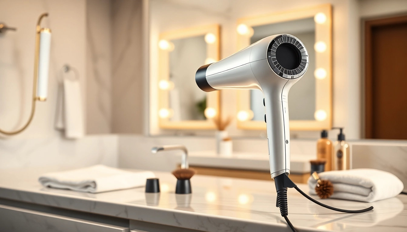 Haartrockner testsieger im modernen Badezimmer, ideal für stilvolles Haarstyling.