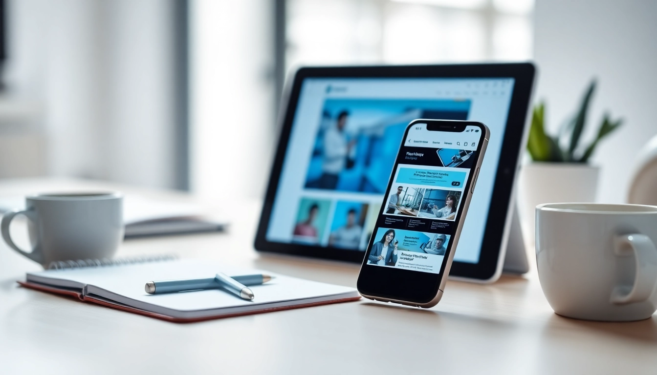 Previewing a mobile view on devices displaying responsive web design elements effectively.
