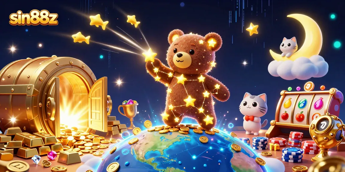 Engage with sin88z and win riches in this vibrant casino scene featuring a starry bear and dynamic elements.