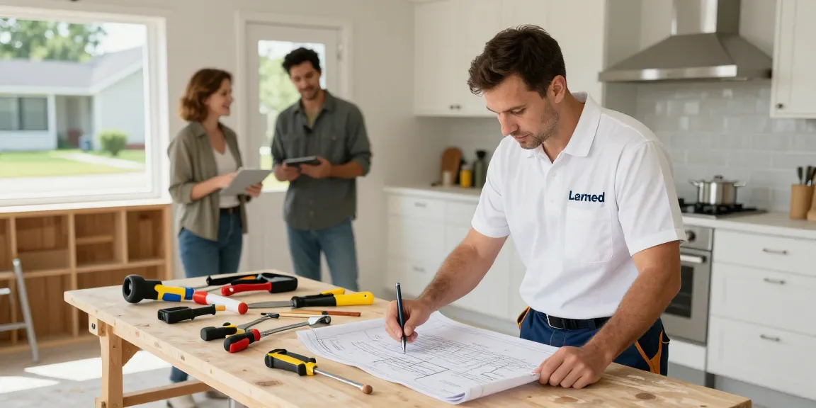 Kuwin - Trusted local service provider with professional contractor examining blueprints at a home renovation site