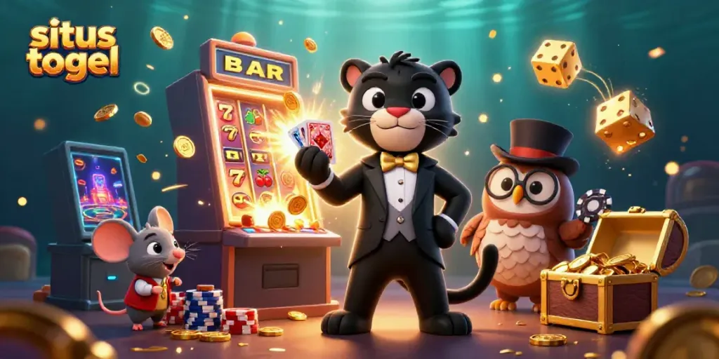 Experience the excitement of situs togel with vibrant casino elements and delightful characters.