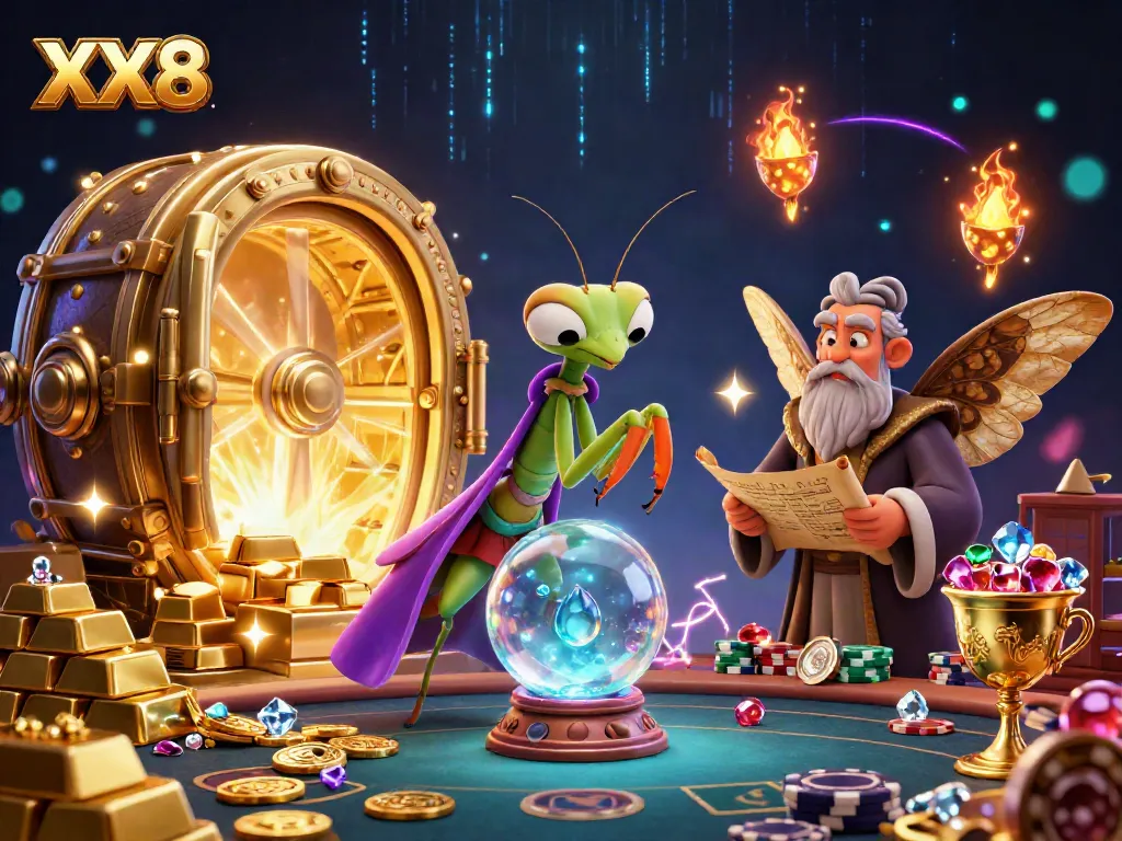 Engage in captivating casino strategies with the XX8 brand's vibrant 3D illustration of fortune and luck.