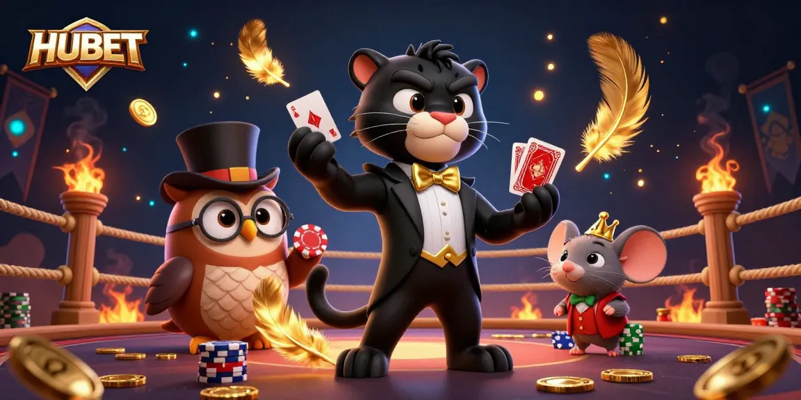 Experience thrilling gameplay with HUBET as the panther deals cards in an electrifying casino scene.