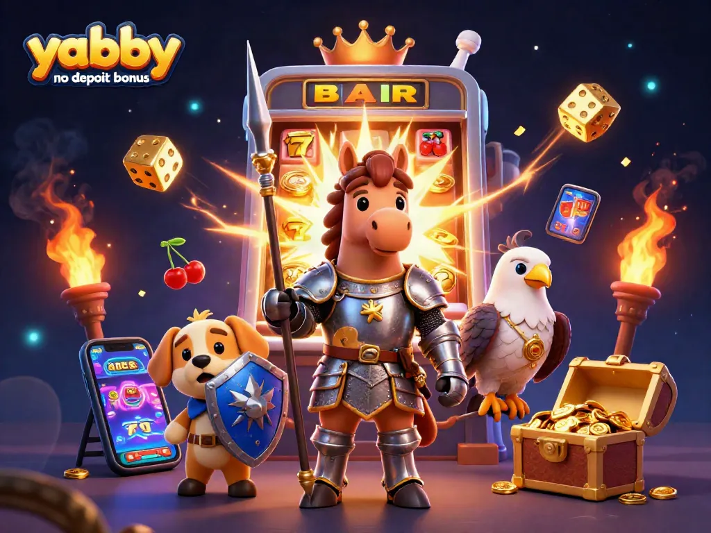 Experience the thrill of the yabby no deposit bonus with vibrant casino elements and characters showcasing exciting promotions.