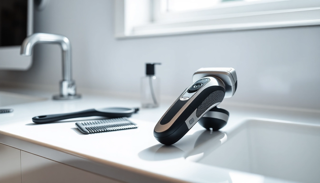 Grooming with a one blade electric shaver highlighting its sleek design.