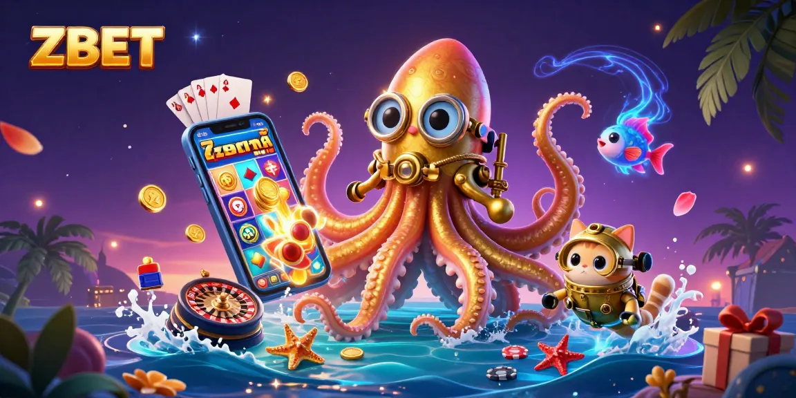 ZBET enhances your gaming vibe with a dynamic kraken, a diving cat, and slot games splashing vibrant action.