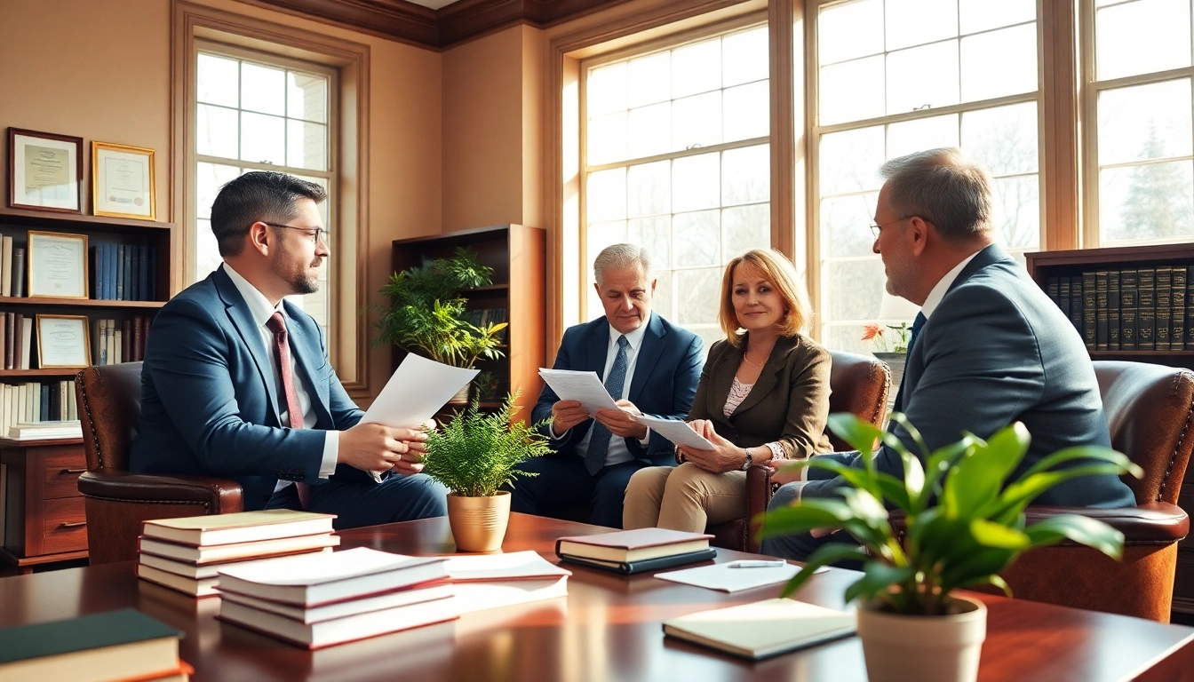 Engaging estate planning consultation highlights expert advice and trust in a warm office environment.