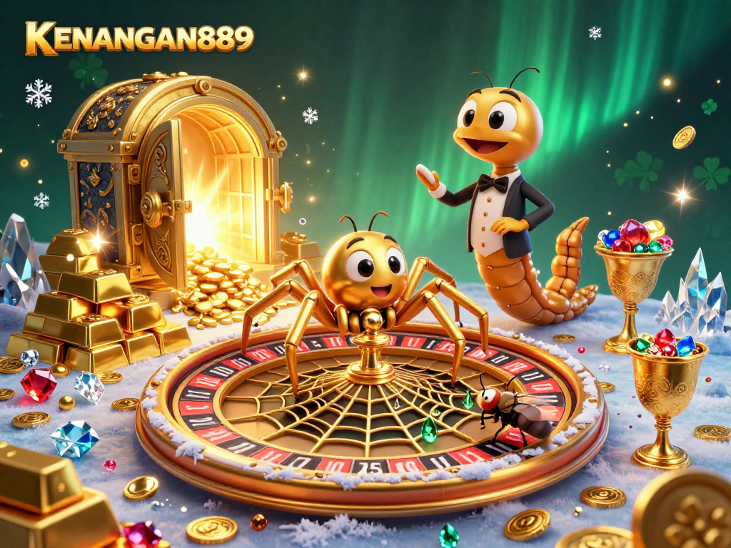 Place strategic bets at KENANGAN889 with a golden spider and centipede croupier illustration.