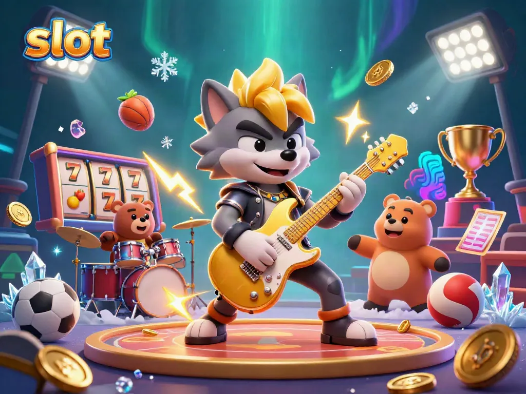 Experience thrilling slot action with vibrant characters and dynamic elements in this 3D illustration.