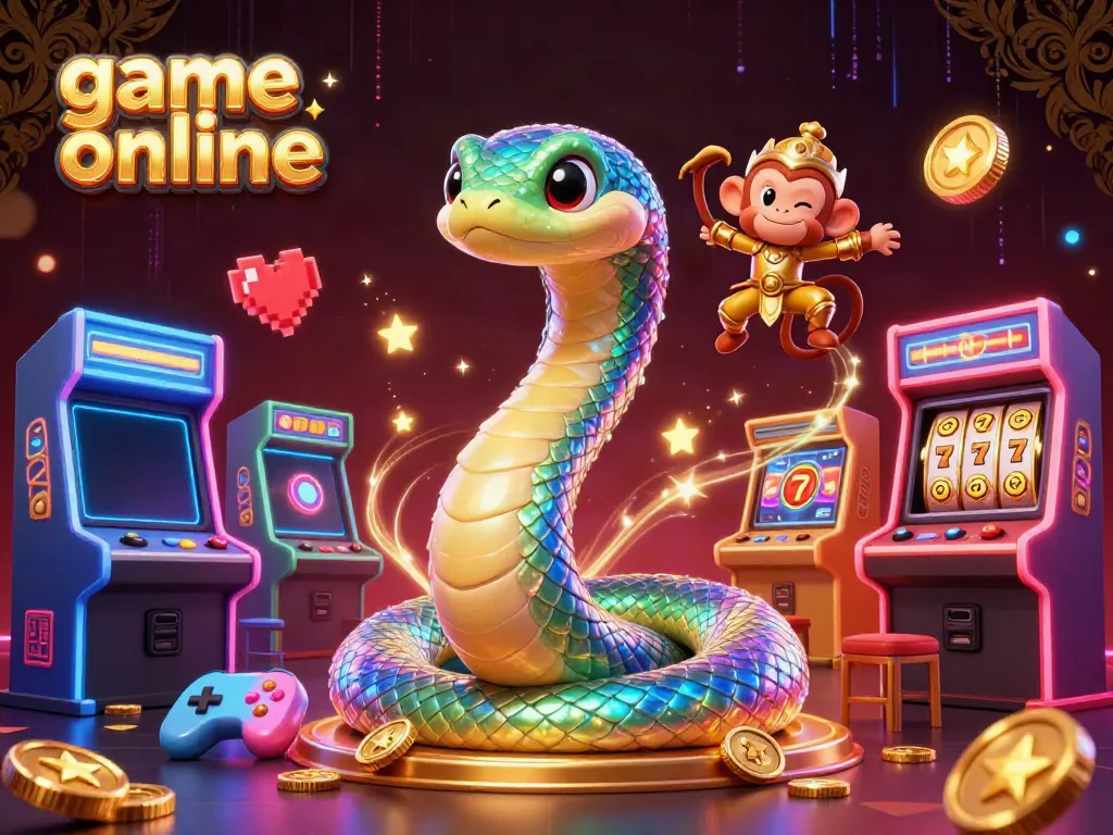 Engage with dynamic game online action surrounded by vibrant arcade machines and colorful casino elements.