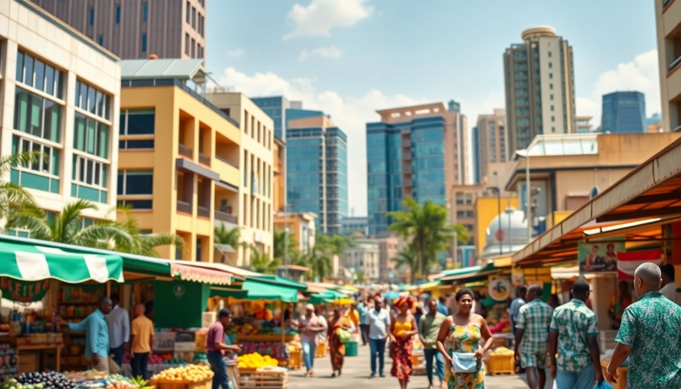 Engaging market scene in enigeria, showcasing vibrant culture and architecture in Nigeria.