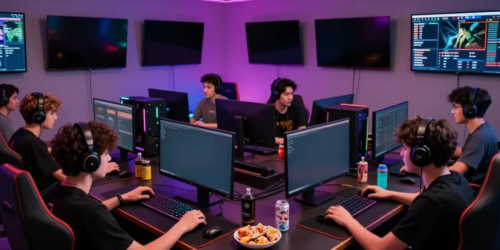 Players enjoying online gaming at Singatoto, highlighting engaging atmosphere and tech setup.