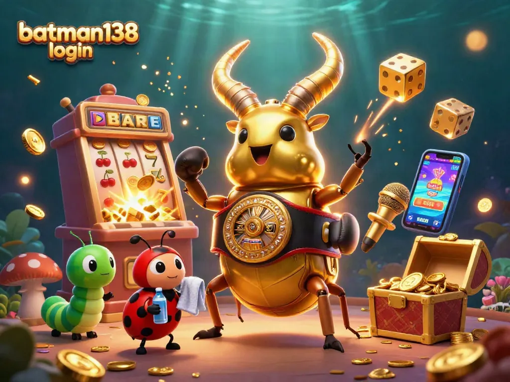 Experience the excitement of batman138 login with a vibrant 3D casino illustration showcasing dynamic characters and gaming elements.