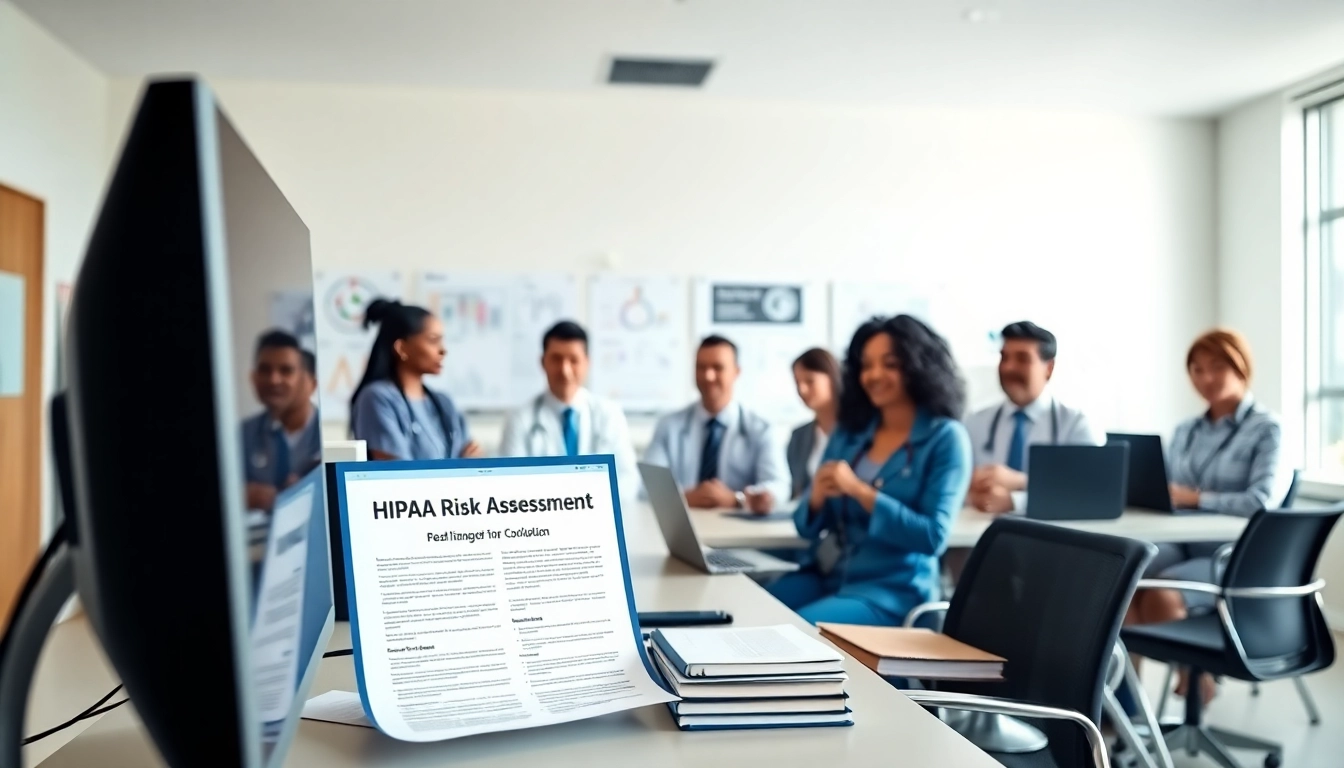 Conducting a HIPAA risk assessment nj in a professional healthcare setting with a diverse team.