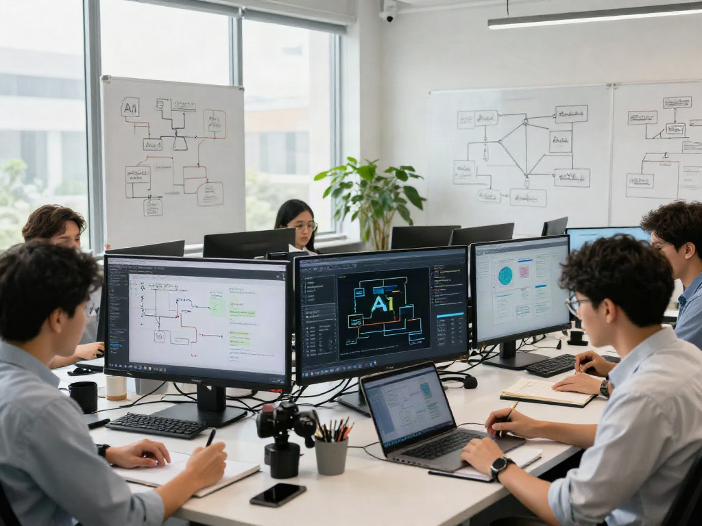 AI Image Detector team analyzing data in a professional tech workspace.
