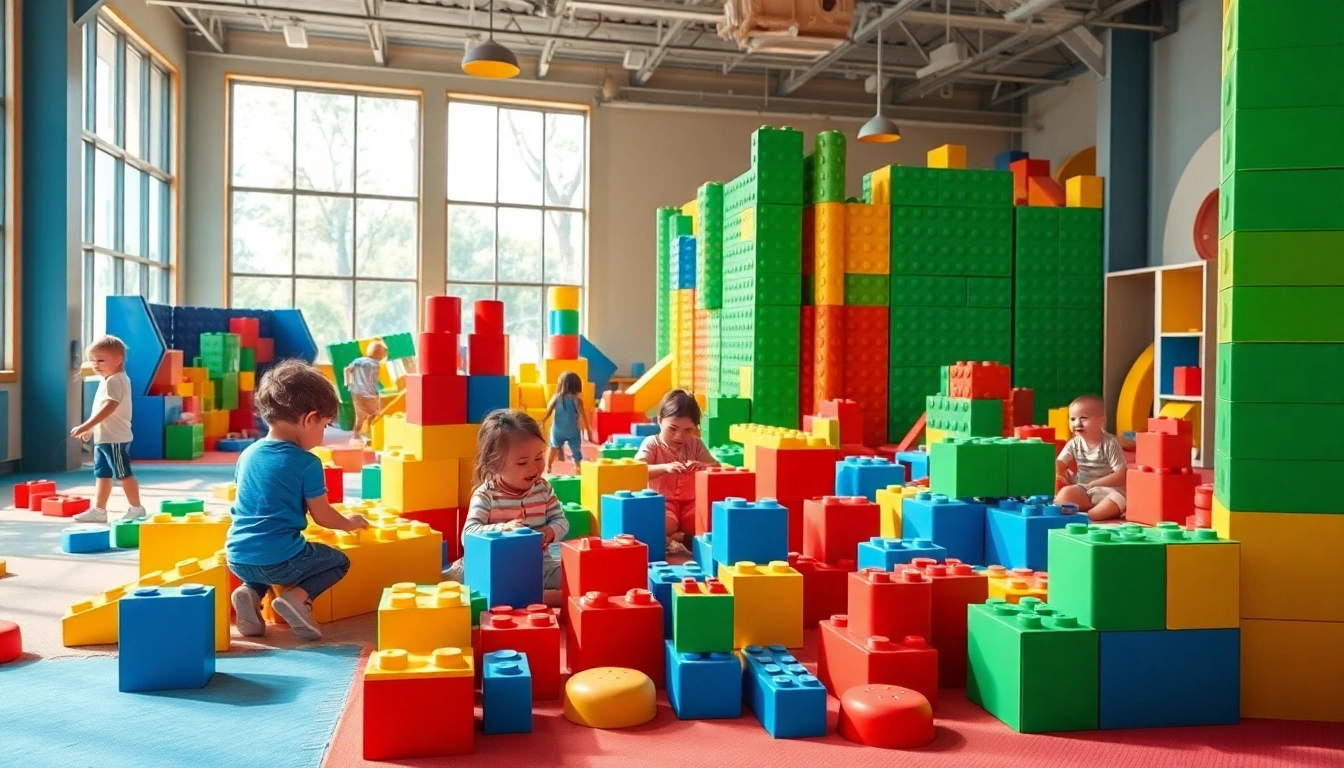 Provide additional information about giant building blocks in a colorful indoor adventure.