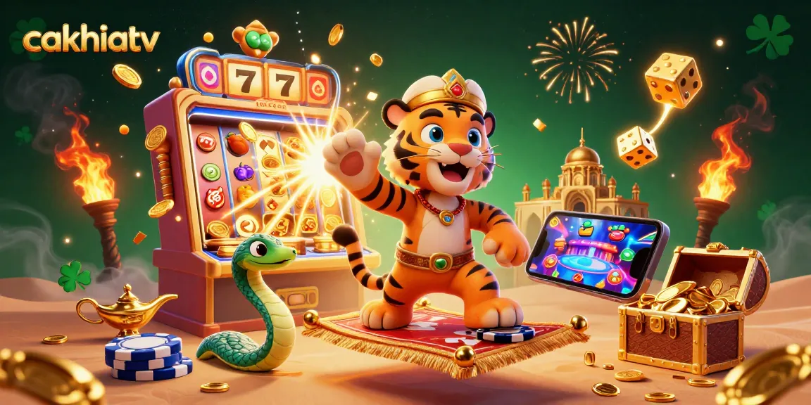 Cakhiatv promotes an exciting gambling environment with a 3D tiger sultan and action-packed casino elements.