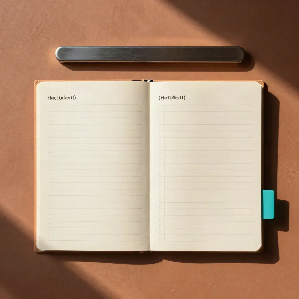 Overhead flatlay of divider cards, a magnet bar and a folded cue sheet on terracotta stone.