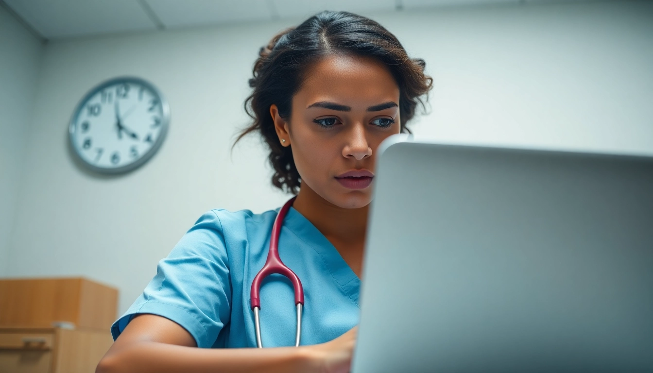 Check Past Nclex fast results in a professional examination room with a hopeful nursing student.