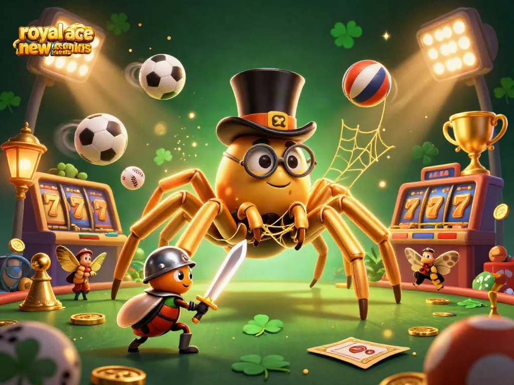 Win with royal ace new casino bonus codes in this vibrant casino-themed 3D illustration filled with dynamic elements.