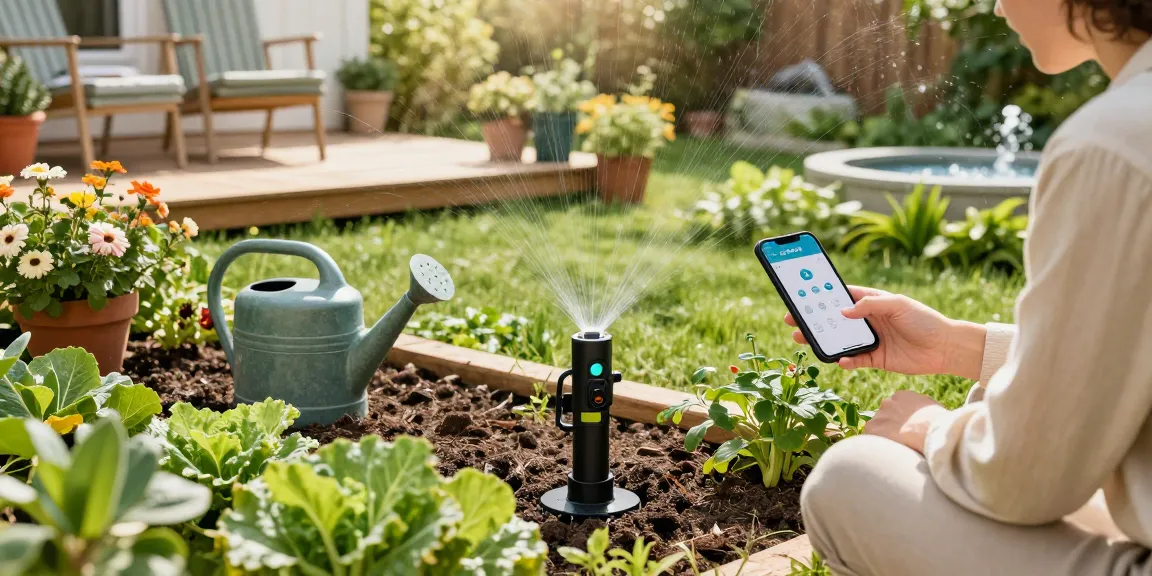 Configure rainpoint Irrigation Controllers in a blooming backyard garden for efficient watering solutions.