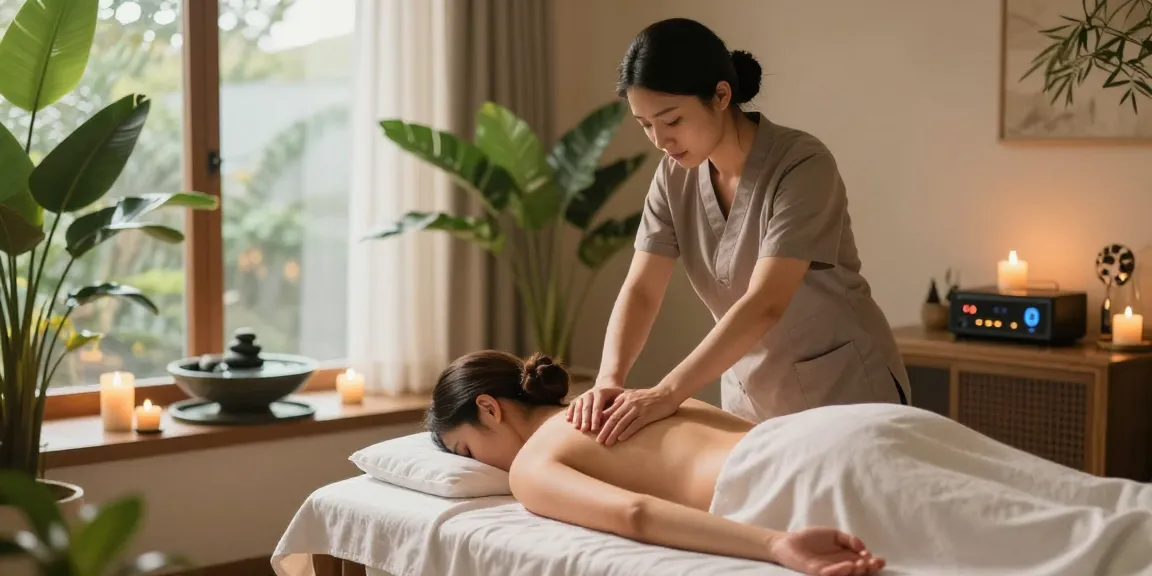 스웨디시 마사지 중인 치료사와 편안한 스파 환경의 이미지
