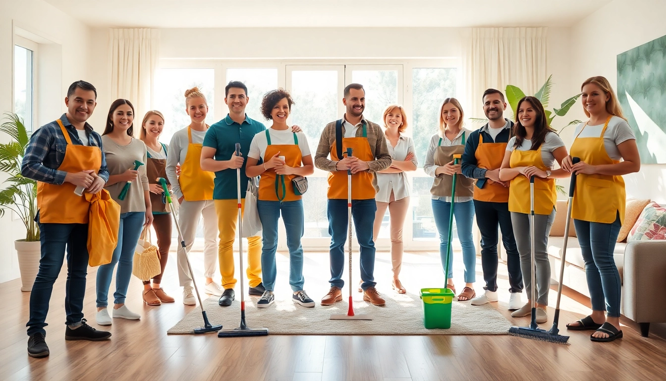 Engaged cleaning service team demonstrating Cleaning Services Nottingham in a bright living space.